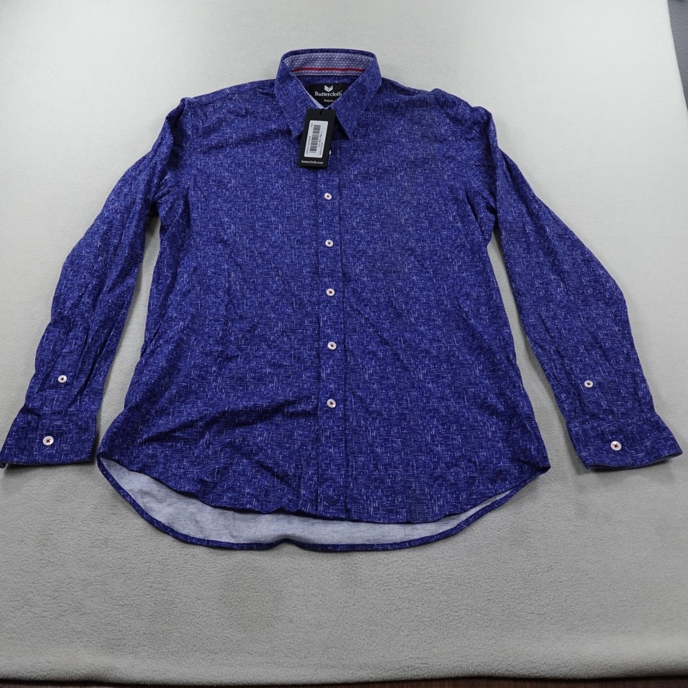 Butter Cloth button Up Shirt Mens Large Blue Crystal Cove Long Sleeve Office